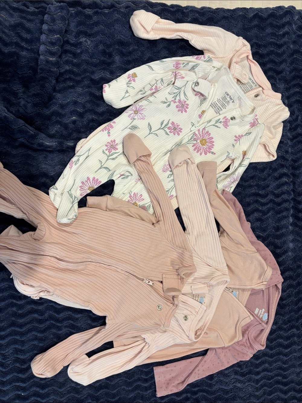 2 Carter's Pink & Floral Baby Sleepers -& 4 Pack of cloud island. Newborn